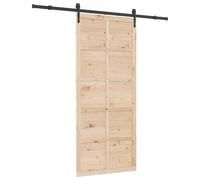 Porte coulissante en bois massif de pin et 90 x 208 cm avec guide | Mécanisme supérieur fluide, guide en acier peint, utilisation intérieure, kit complet d'accessoires, entretien facile