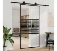 Porte coulissante en verre noir, 90 x 205 cm, en aluminium, pour intérieur, design rayé, peu encombrant, avec butoir de porte pour la maison