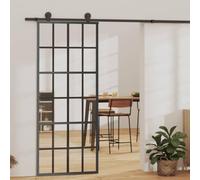 Porte coulissante en verre trempé et aluminium 76 x 205 cm - Noir - Porte en verre transparent avec butoir pour une ouverture silencieuse - Idéale pour salle de bain et pièces à vivre