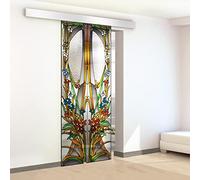 Porte coulissante en vitrail pour intérieur peint à la main Modèle ALPESH Multicolore 60x215 cm (60/85/95 cm) Clair 8 mm Kit complet de quincaillerie (60x215 cm, GAUCHE)