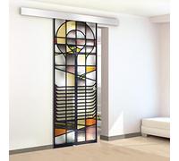 Porte coulissante en vitrail pour intérieur peint à la main modèle ONE gris 90 x 215 cm (disponible 60/80/90 cm) 8 mm verre satiné kit de quincaillerie complet rail de suspension (90 x 215 cm, gauche)
