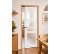 Porte Coulissante Kenya Blanc Vitrée H204 x L73 cm, Galandage, kit finition