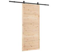 Porte coulissante naturelle en pin massif 80 x 208 cm avec rail en acier revêtu par pulvérisation, peu encombrant pour l'intérieur, idéal comme séparateur de pièce pour chambre, appartement, bureau et