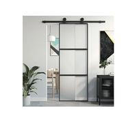 Porte coulissante noir 76x205 cm verre trempé aluminium 155198