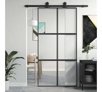 Porte coulissante noire 102,5 x 205 cm, verre trempé et aluminium, porte intérieure robuste pour pièces à vivre, silencieuse, moderne, opaque, design durable