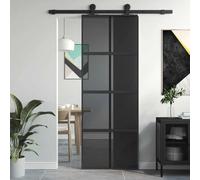 Porte coulissante noire 76 x 205 cm en verre trempé et aluminium pour une transition élégante de l'espace, construction robuste en aluminium avec verre de sécurité trempé, amortisseur silencieux