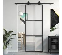 Porte coulissante noire 76 x 205 cm en verre trempé et aluminium pour une transition élégante de l'espace - Construction robuste en aluminium - Amortisseur silencieux - Verre de sécurité avec butoir