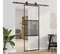Porte coulissante noire 76 x 205 cm verre trempé, aluminium, portes coulissantes, système de porte coulissante pour séparateur de pièce, loft, entrepôt, porte intérieure commerciale