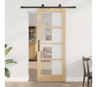 Porte coulissante ORKDAL naturel 78 x 202 cm, bois de pin massif et verre, porte intérieure durable avec système de glissement silencieux pour pièces à vivre