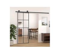 Porte Coulissante Porte de Grange Porte d'Intérieur Système de Porte Maison Butée de Porte Noir 76x205 cm Verre ESG 151666