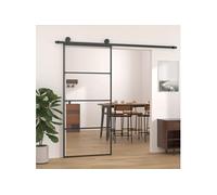Porte Coulissante Système de Porte Coulissante Maison Intérieur Kit d'Assemblage Barre en Forme de U Aluminium et Verre ESG 90x205 cm Noir