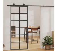 Porte Coulissante Verre ESG et Aluminium 90x205 cm Noir Système Salon vidaXL