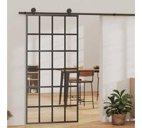 Porte Coulissante Verre ESG et Aluminium 90x205 cm Noir Système Salon vidaXL