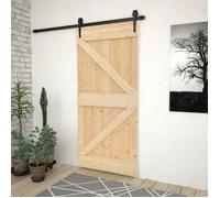 Porte Coulissante avec Kit Quincaillerielot 1 Bois Massif Pin Naturel 100x210 cm Noir