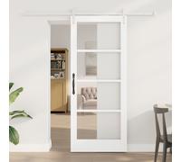 Porte Coulissante vidaXL avec Ensemble de Matériel Blanche 83x202 cm en Bois Massif, Porte Intérieure vidaXL avec Verre 'ORKDAL'Blanche 83x202x4 cm