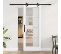 Porte Coulissante vidaXL avec Ensemble de Quincaillerie 'ORKDAL'Bois Massif Blanc & Verre, Porte Intérieure vidaXL avec Verre 'ORKDAL'Blanche 78x202x4 cm