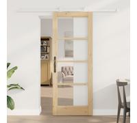 Porte coulissante vidaXL avec ensemble de quincaillerie 'ORKDAL'Bois massif et verre, Porte intérieure vidaXL avec verre 'ORKDAL'78x202x4 cm Bois massif de pin