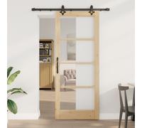 Porte Coulissante vidaXL avec kit de quincaillerie 86x211 cm Bois Massif de Pin, Porte Intérieure vidaXL avec Verre 'ORKDAL'86x211x4 cm Bois Massif de Pin