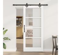 Porte coulissante vidaXL avec matériel Blanche 86x198,5 cm en bois massif, Porte intérieure vidaXL avec verre 'ORKDAL'Blanche 86x198,5x4 cm