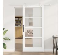 Porte coulissante vidaXL avec quincaillerie blanche 93x202 cm en bois massif de pin, Porte intérieure vidaXL avec verre 'ORKDAL'blanche 93x202x4 cm