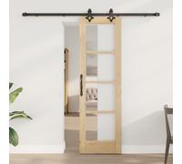Porte Coulissante vidaXL 'ORKDAL'en Bois Massif & Verre, Porte Intérieure vidaXL avec Verre 'ORKDAL'61x198.5x4 cm en Bois Massif de Pin