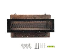 Porte-courrier et porte-clés pour décoration murale, organiseur mural en bois avec 4 crochets doubles pour clés, support mural pour clés pour entrée, rangement, salon, couloir, cuisine (marron)