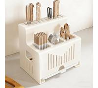 Porte Couteau Cuisine Acier Au Carbone Comptoir/Fixation Murale Porte-Couverts Porte Separateur Pour CuillèRe/Fourchette Organisateur Vaisselle Egouttoir(Couteaux Non Inclus) (Beige)