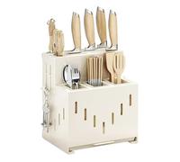 Porte-couteau de cuisine multifonction Chopstis Ra, sans poinçonnage requis, rangement en acier égouttable sur comptoir(White)