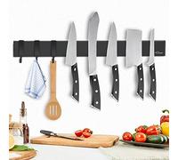 Porte Couteaux Aimanté Dmore avec 3 crochets, Range outeaux noire de 40 cm sans perçage, Extra-Fort aimant couteau, installation facultative avec bande adhésive ou vis pour une cuisine bien rangée