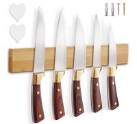 Porte Couteaux Aimanté, Support Couteau de Cuisine en Bambou avec Aimant Extra Puissant 40 x 6 x 2 cm, Barre Aimantée pour Couteaux, Aimant Couteau Mural pour Couteaux et Ustensiles de Cuisine
