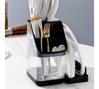 Porte-couteaux avec égouttoir Compartiment de rangement Transparent Organisateur d'ustensiles de cuisine Noir