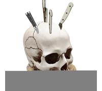 Porte-couteaux de cuisine en forme de tête de mort - Bloc à couteaux effrayant d'Halloween - Étagère de rangement gothique en résine - Rangement de cuisine - Étagère décorative