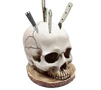 Porte-couteaux en forme de tête de mort | Bloc de couteaux effrayant pour Halloween, support squelette gothique pour fruits en résine