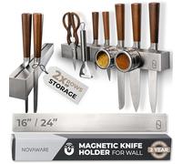 Porte-couteaux magnétique mural de 40,6 cm avec 2 rangements - Design de rangement sûr et breveté - Bande magnétique pour couteaux en acier inoxydable, rangement sous armoire - Support magnétique pour
