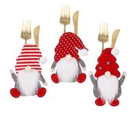 Porte-couverts de Noël, sac à couverts de Noël - 3 sacs à couverts nains avec gnomes de Noël - Sac à cuillère et fourchette, porte-couverts pour dîner, organiseur décoratif pour couverts