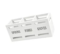 Porte-couverts en bois - Organiseur d'ustensiles de cuisine pour table de comptoir - Boîte de rangement pour cuillère, fourchette - Compartiment de bureau - 25,5 x 8,7 x 11 cm (blanc)
