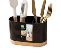 Porte-couverts Et Égouttoir À Couverts Pour Évier | Organisateur Avec Compartiments Pour Cuillères, Fourchettes, Baguettes Et Ustensiles | Conception À Drainage Rapide En PP Et Bois, Idéale Pour La Ma