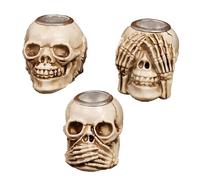 Porte-crâne - 3PCS Wise See No Evil Porte-Bougies en résine | Bougeoirs gothiques en forme de tête de mort avec motif voir/entendre/parler sans mal..Bougie chauffe-plat en résine pour la