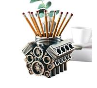Porte-crayon, organisateur de bloc moteur, support de stylo de bureau, construction en résine sous pression, design d'engrenage unique, utilisation pour agence, salon, chambre à coucher, 10,2 x 7,6 x
