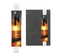 Porte-crayons en cuir avec bande élastique pour ordinateur portable, coucher de soleil, mer, palmier tropical, pochette à stylo, pochette réglable, convient pour ordinateurs portables de 20,3 cm à