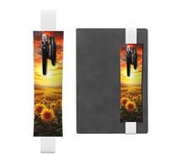 Porte-crayons en cuir avec bande élastique pour ordinateur portable, coucher de soleil onirique d'un champ de tournesol, pochette réglable, pour journal intime, marque-page - Convient pour ordinateurs