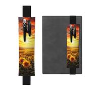 Porte-crayons en cuir avec bande élastique pour ordinateur portable, coucher de soleil onirique d'un champ de tournesol, pochette réglable, pour journal intime, marque-page - Convient pour ordinateurs