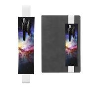 Porte-crayons en cuir avec bande élastique pour ordinateur portable, nébuleuse et galaxie dans l'univers - Pochette réglable pour journal intime, marque-page - Convient pour ordinateurs portables de