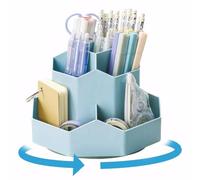 Porte-crayons Rotatif à 360°, Pot à Crayons avec 9 Compartiments, Range Stylos Pivotant Organisateur de Bureau, Organiseurs de Pinceaux de Maquillage Boîte de Rangements Papeterie Rotative (Bleu)
