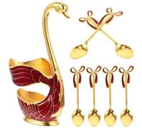 Porte-cuillère de Service Cygne en Alliage Rouge, Lot Compact | Cuillères à Confiture, Petites Cuillères à Dessert, pour Café et Salades, Rangement Facile