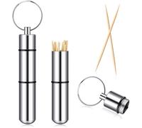 Porte-Cure-Dents de Poche Portatif Imperméable Étui Cure-Dent Alliage d'Aluminium en Métal Boîte à Pilules Boîte de Coton-Tige avec Porte-Clés, 2.8 x 0.6 Pouces