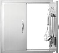 Porte d'accès au barbecue - 610 x 610 mm - Double porte de cuisine extérieure - Porte en acier inoxydable - Porte verticale avec poignées et crochets - Îlot de barbecue, station de barbecue, armoire e