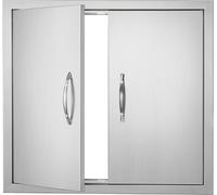 Porte d'accès au barbecue en acier inoxydable - 660 x 609 mm - Double porte de cuisine extérieure - Montage affleurant - Porte murale verticale avec poignées - Pour îlot de barbecue, station de barbec