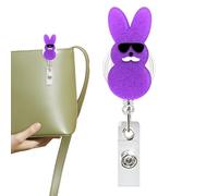 Porte de badge de lapin, lapin préparé - Clip de Pâques escamotable de dessin animé paillettes,Titulaire de la carte de bobine de badge pour, infirmières, étudiants, enseignants
