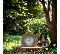 Porte de chalet de fées en bois pour jardin, cour, arbres, portail de conte de fées avec design 3D double couche, construction en bois robuste pour murs de jardin elfe, 10 cm (4)